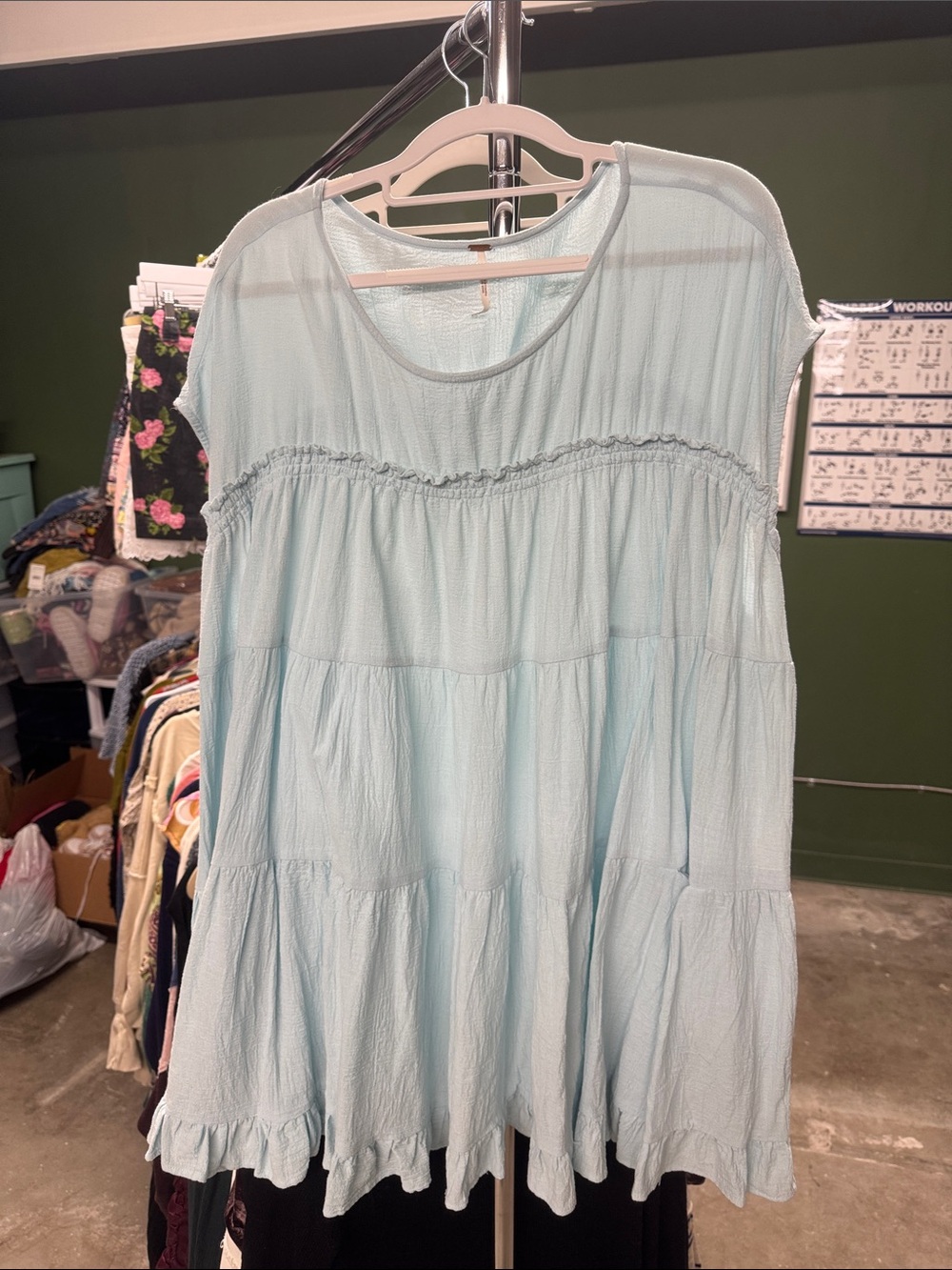Free People Pale Blue Tiered Flutter Sleeve Tunic